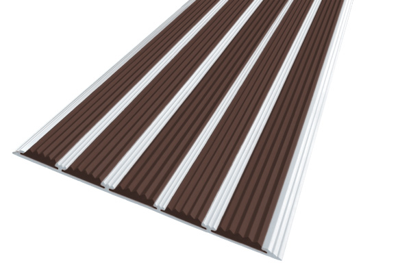 Алюминиевая накладная полоса с пятью темно-коричневыми вставками против скольжения