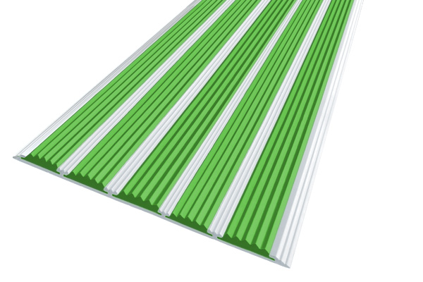 Алюминиевая накладная полоса с пятью зелеными вставками против скольжения