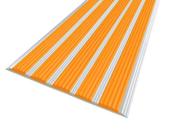 Алюминиевая накладная полоса с пятью оранжевыми вставками против скольжения