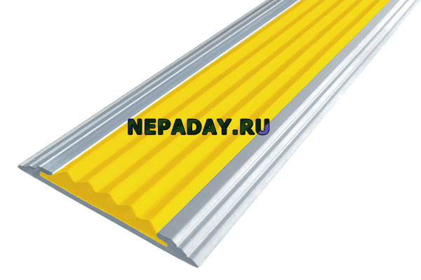 Алюминиевая накладная полоса Стандарт с одной вставкой против скольжения желтого цвета