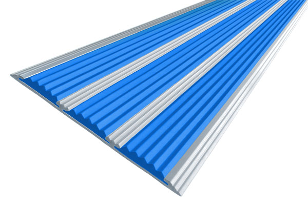 Алюминиевая накладная полоса с тремя вставками синего цвета против скольжения