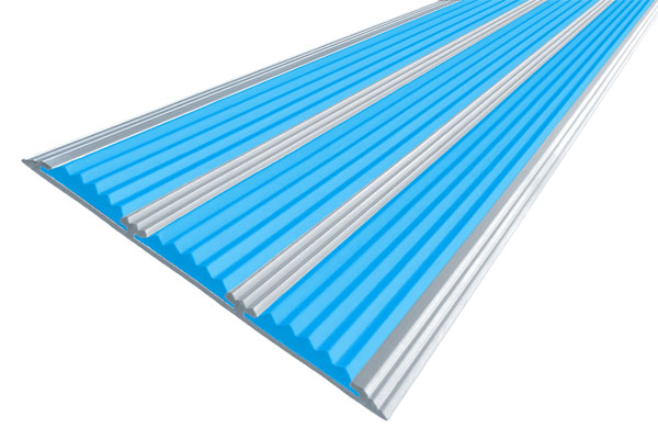 Алюминиевая накладная полоса с тремя вставками голубого цвета против скольжения