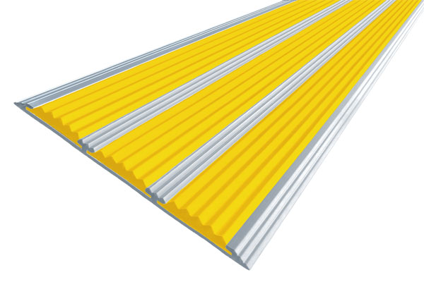 Алюминиевая накладная полоса с тремя вставками желтого цвета против скольжения