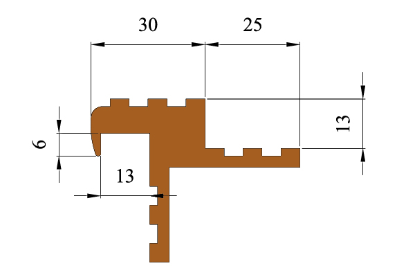 Монолитный закладной профиль против скольжения Безопасный Шаг Премиум(БШ-40) из резины с двумя закладными элементами с перфорацией и вырезами под изгиб