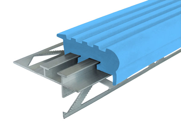 Алюминиевый закладной профиль Уверенный Шаг (УШ-50) с голубой противоскользящей вставкой